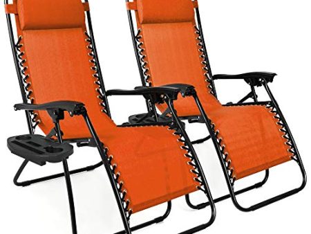 Best Choice Products Set of 2 Adjustable Steel Mesh Zero Gravity Lounge Chair Recliners w Pillows and Cup Holder Trays - Burnt Orange Cheap