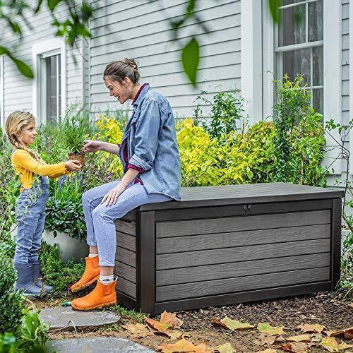 165 Gallon Weather Resistant Resin Deck Storage Container Box Outdoor Patio Garden Furniture, Brown on Sale