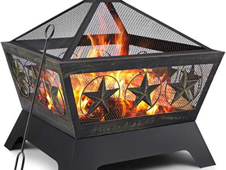 Amagabeli Fire Pit Outdoor Wood Burning 24in Firepit Firebowl Fireplace Poker Spark Screen Retardant Mesh Lid Extra Deep Large Square Outside Backyard Deck Heavy Duty Metal Grate Rustproof Bronze For Cheap