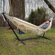 Vivere Double Hammock with Space Saving Steel Stand, Natural (450 lb Capacity - Premium Carry Bag Included) For Sale