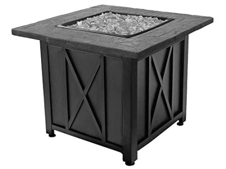 Endless Summer 30 Inch Square 30,000 BTU Liquid Propane Gas Outdoor Fire Pit Table w Push Button Ignition, White Fire Glass, & Steel Fire Bowl, Bronze Cheap