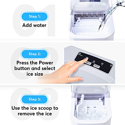 Oline Ice Maker Machine, Automatic Self-Cleaning Portable Electric Countertop Ice Maker, 26 Pounds in 24 Hours, 9 Ice Cubes Ready in 7 Minutes, with Ice Scoop & Basket (White) Online Hot Sale