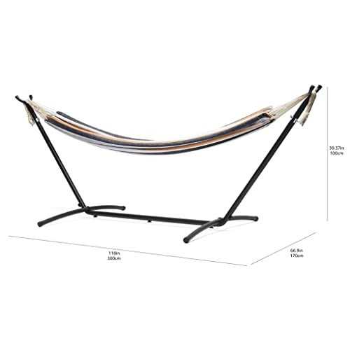 Amazon Basics Double Hammock with 9-Foot Space Saving Steel Stand and Carrying Case, Multi Color, 400 lb Capacity Hot on Sale