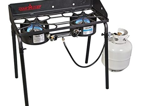 Camp Chef Explorer, Two Burner Stove, Two 30,000 BTU s cast-aluminum burners, Cooking Dimensions: 14 in. x 32 in Hot on Sale