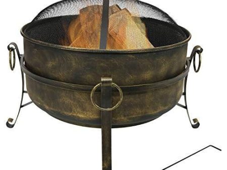 Sunnydaze Cauldron Outdoor Fire Pit - 24 Inch Deep Bonfire Wood Burning Patio & Backyard Firepit for Outside with Round Spark Screen, Fireplace Poker, and Metal Grate For Discount