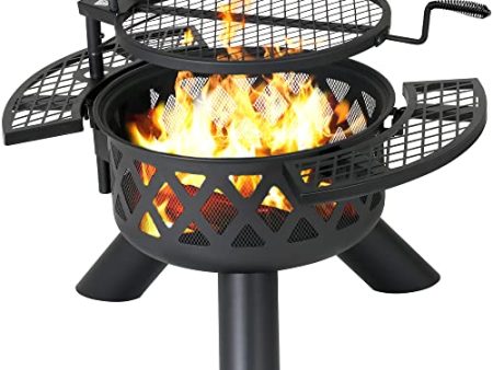 BALI OUTDOORS Fire Pits Outdoor Wood Burning, Practical Fire Pit with Cooking Grate Outdoor Fireplace with Cooking Grill Firepit Grill, Black For Discount