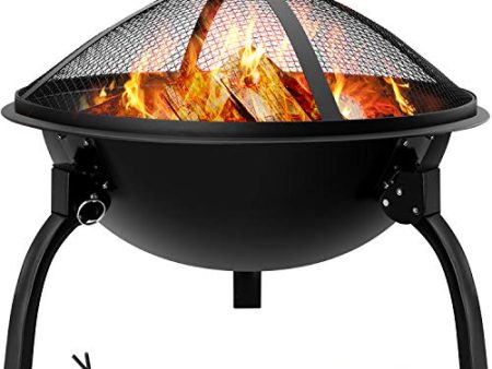 Amagabeli Fire Pit Outdoor Wood Burning Portable Folding 22in Firepit Firebowl Fireplace Poker Spark Screen Retardant Mesh Lid Deep Round Outside Backyard Camping Metal Grate Rustproof Black For Discount