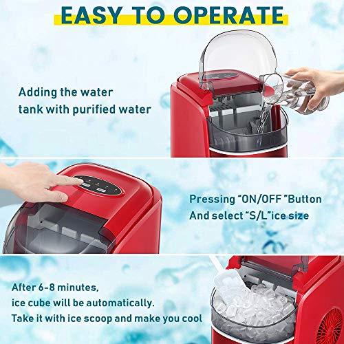 Kismile Countertop Ice Maker Machine,26Lbs 24H Compact Automatic Ice Makers,9 Cubes Ready in 6-8 Minutes,Portable Ice Cube Maker with self-Cleaning Program (Red) Hot on Sale