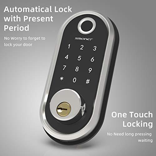 Smart Deadbolt, SMONET Fingerprint Electronic Deadbolt Door Lock with Keypad-Bluetooth Keyless Entry Keypad Smart Deadbolt App Control, Ekeys Sharing, App Monitoring Auto Lock for Homes and Hotel For Discount