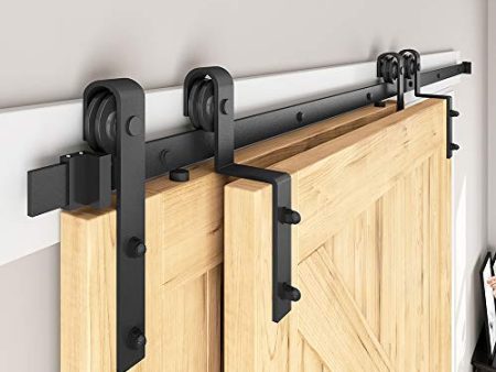 SMARTSMITH 8ft Bypass Barn Door Hardware Kit, Upgraded Bypass Sliding Door Hardware Track for Double Wooden Doors, J Shape Hanger Sliding Door Hardware Kit, Easy Install Sale