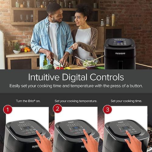 NuWave Brio 6-Quart Air Fryer with App Recipes (Black) Includes Basket Divider, One-Touch Digital Controls, 6 Easy Presets, Wattage Control, and Advanced Functions like SEAR, PREHEAT, DELAY, WARM and More (NEW UPDATED MODEL) Online