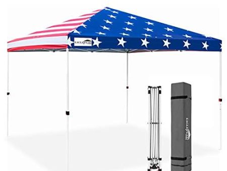 EAGLE PEAK 10’ x 10  Pop Up Canopy Tent Instant Outdoor Canopy Straight Leg Shelter with Adjustable Height and Wheeled Carrying Bag (American Flag) Hot on Sale