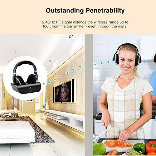 ARTISTE Wireless TV Headphones Over Ear Headsets - Digital Stereo Headsets with 2.4GHz RF Transmitter, Charging Dock, 100ft Wireless Range and Rechargeable 20 Hour Battery, Black Hot on Sale