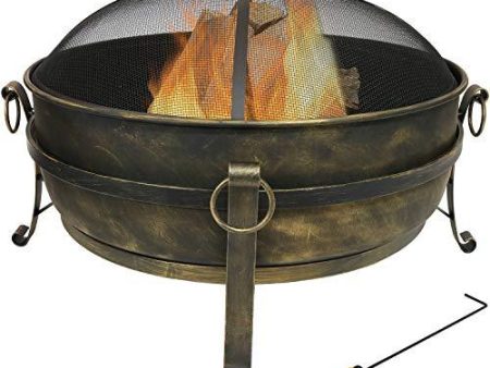 Sunnydaze Cauldron Outdoor Fire Pit - 34 Inch Large Bonfire Wood Burning Patio & Backyard Firepit for Outside with Round Spark Screen, Fireplace Poker, and Metal Grate For Sale