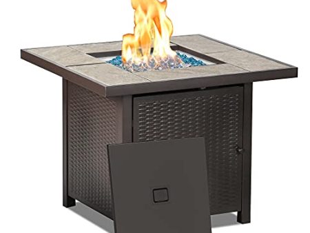 BALI OUTDOORS Propane Gas Fire Pit Table, 32 inch 50,000 BTU Square Gas Firepits for Outside, Brown Sale