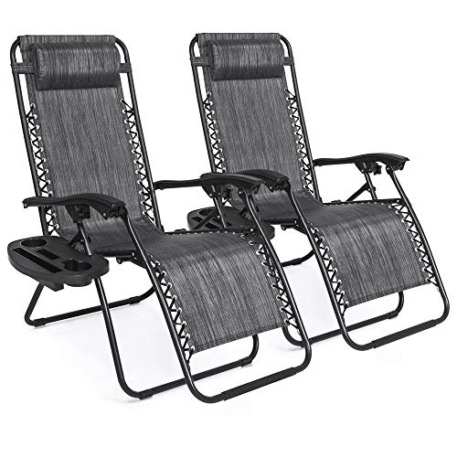 Best Choice Products Set of 2 Adjustable Steel Mesh Zero Gravity Lounge Chair Recliners w Pillows and Cup Holder Trays, Gray Sale