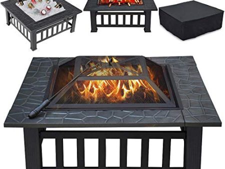 Yaheetech Multifunctional Fire Pit Table 32in Square Metal Firepit Stove Backyard Patio Garden Fireplace for Camping, Outdoor Heating, Bonfire and Picnic Sale