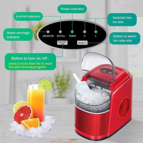 Kismile Countertop Ice Maker Machine,26Lbs 24H Compact Automatic Ice Makers,9 Cubes Ready in 6-8 Minutes,Portable Ice Cube Maker with self-Cleaning Program (Red) Hot on Sale