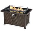 U-MAX 44in Outdoor Propane Gas Fire Pit Table, 50,000 BTU Auto-Ignition Gas Firepit with Glass Wind Guard, Black Tempered Glass Tabletop & Blue Glass Rock, Brown PE Rattan, CSA Certification Sale