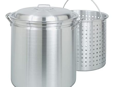 Bayou Classic 4060 60-qt Aluminum Stockpot w  Basket Features Domed Vented Lid Heavy Riveted Handles Perforated Aluminum Basket Perfect For Boiling Steaming and Canning Supply