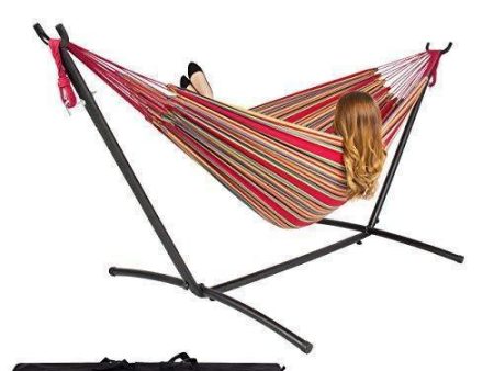 Best ChoiceProducts Double Hammock with Space Saving Steel Stand Includes Portable Carrying Case, Red For Discount