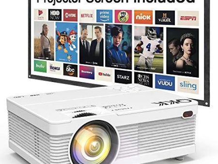 QKK Mini Projector 6500Lumens Portable LCD Projector [100  Projector Screen Included] Full HD 1080P Supported, Compatible with Smartphone, TV Stick, Games, HDMI, AV, Projector for Outdoor Movies on Sale