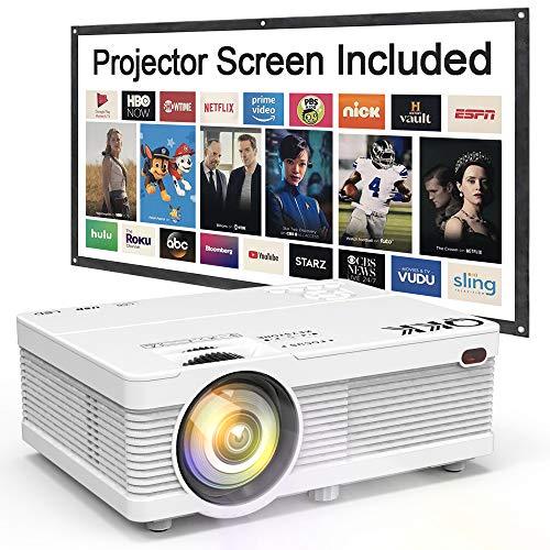 QKK Mini Projector 6500Lumens Portable LCD Projector [100  Projector Screen Included] Full HD 1080P Supported, Compatible with Smartphone, TV Stick, Games, HDMI, AV, Projector for Outdoor Movies on Sale