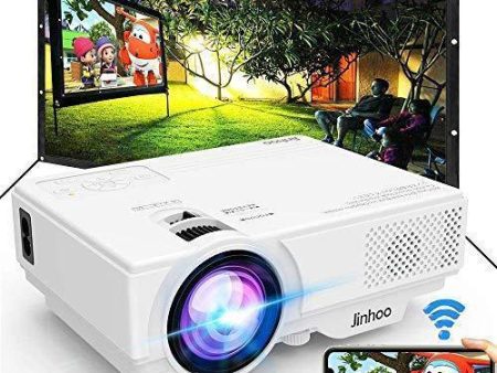 Jinhoo WiFi Projector, [100  Projector Screen Included] 6500L Outdoor Movie Projector, 1080P Supports Synchronize Smartphone Screen by WiFi USB Cable for Home Entertainment For Sale