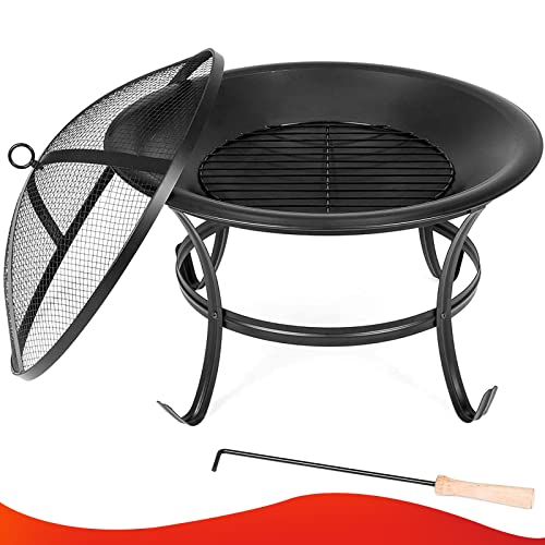 22 inch Fire Pit for Outside Outdoor Wood Burning Small Bonfire Pit Steel Firepit Bowl for Patio Camping Backyard Deck Picnic Porch,with Spark Screen,Log Grate,Poker For Discount