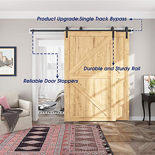 SMARTSMITH 8ft Bypass Barn Door Hardware Kit, Upgraded Bypass Sliding Door Hardware Track for Double Wooden Doors, J Shape Hanger Sliding Door Hardware Kit, Easy Install Sale