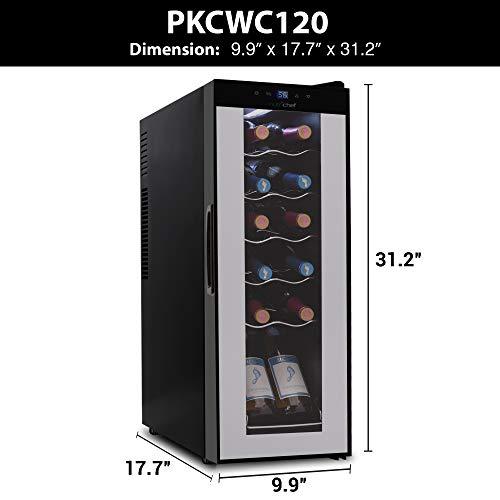 Nutrichef PKCWC120 Refrigerator-White & Red Chiller Countertop Cooler-Freestanding Compact Mini Wine Fridge 12 Bottle Capacity, Digital Control, Glass Door For Cheap