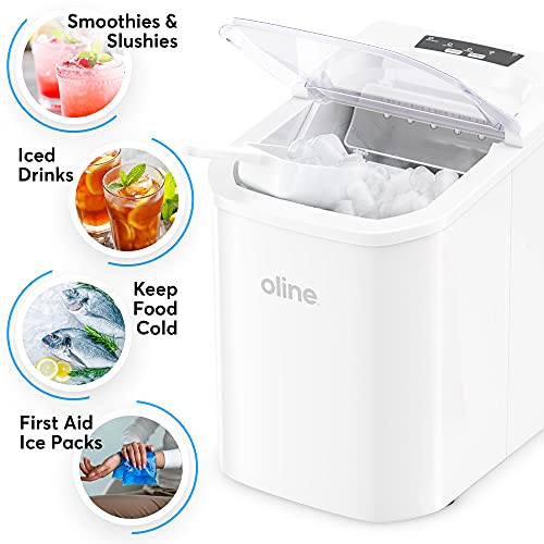 Oline Ice Maker Machine, Automatic Self-Cleaning Portable Electric Countertop Ice Maker, 26 Pounds in 24 Hours, 9 Ice Cubes Ready in 7 Minutes, with Ice Scoop & Basket (White) Online Hot Sale