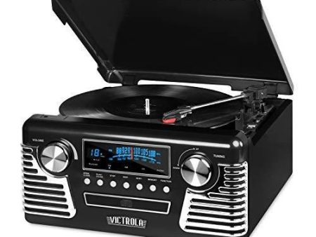 Victrola 50 s Retro Bluetooth Record Player & Multimedia Center with Built-in Speakers - 3-Speed Turntable, CD Player, AM FM Radio | Vinyl to MP3 Recording | Wireless Music Streaming | Black Online Sale