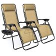 Best Choice Products Set of 2 Adjustable Steel Mesh Zero Gravity Lounge Chair Recliners w Pillows and Cup Holder Trays, Beige Hot on Sale