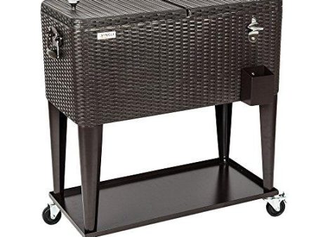 VINGLI 80 Quart Rolling Ice Chest on Wheels, Portable Patio Party Bar Drink Cooler Cart, Wicker PP Rattan with Shelf, Beverage Pool with Bottle Opener and Rolling Cover Online now