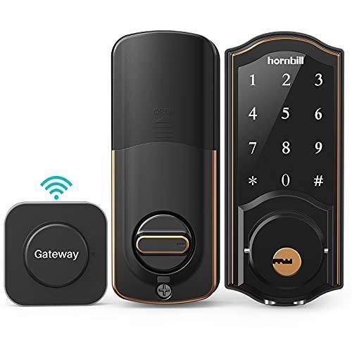 Smart Deadbolt,hornbill Door Locks with Keypads,Include Wi-Fi Bridge,Work with Alexa&Google Home,Free APP, Code,Bluetooth Keyless Entry Door Lock ,Smart Locks Front Door for Home Office Airbnb,Black For Sale