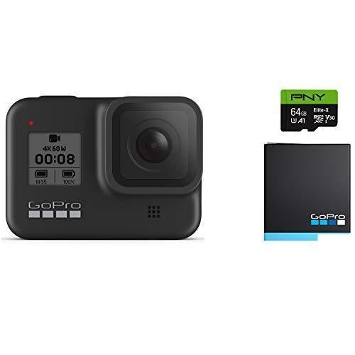 GoPro HERO8 Black Waterproof Action Camera with Touch Screen 4K Ultra HD Video 12MP Photos 1080p Live with Accessory Bundle - 1 Additional GoPro USA Batteries + PNY 64GB U3 microSDHC Card on Sale