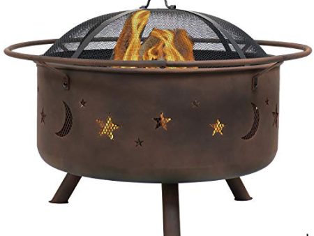 Sunnydaze Cosmic Outdoor Fire Pit - 30 Inch Round Bonfire Wood Burning Patio & Backyard Firepit for Outside with Cooking BBQ Grill Grate, Spark Screen, and Fireplace Poker, Celestial Design Online Sale