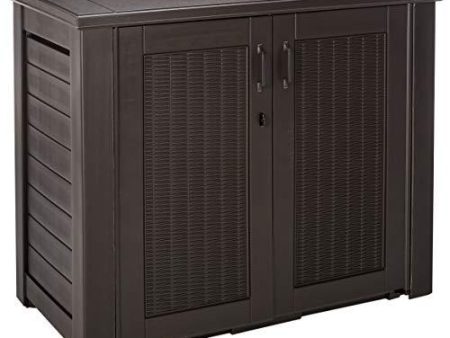 Rubbermaid Decorative Patio Chic Weather Resistant Outdoor Storage Cabinet, Black Oak For Sale