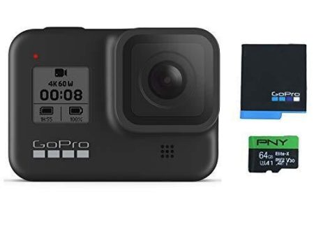 GoPro HERO8 Black Waterproof Action Camera with Touch Screen 4K Ultra HD Video 12MP Photos 1080p Live with Accessory Bundle - 1 Additional GoPro USA Batteries + PNY 64GB U3 microSDHC Card on Sale