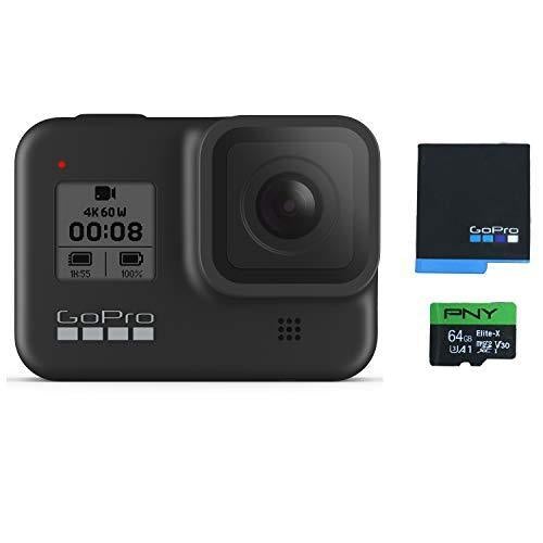 GoPro HERO8 Black Waterproof Action Camera with Touch Screen 4K Ultra HD Video 12MP Photos 1080p Live with Accessory Bundle - 1 Additional GoPro USA Batteries + PNY 64GB U3 microSDHC Card on Sale