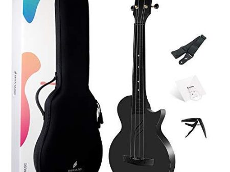 Enya Concert Ukulele Nova U 23’’ Carbon Fiber Travel Ukulele with Beginner Kit includes online lessons, case, strap, capo and strings (Black) For Sale