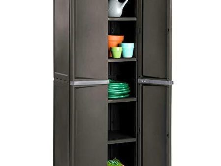 BS Lockable Storage Cabinet Outdoor 4 Shelf Organizer Yard Garden Garages Pantry Dorm Room Kitchen Adjustable Shelves 2 Doors Accent Cabinet Storage Shed Horizontal Durable Grey Online now