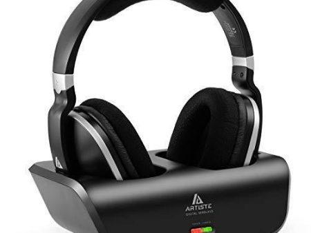 ARTISTE Wireless TV Headphones Over Ear Headsets - Digital Stereo Headsets with 2.4GHz RF Transmitter, Charging Dock, 100ft Wireless Range and Rechargeable 20 Hour Battery, Black Hot on Sale