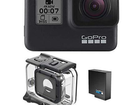 GoPro HERO7 Black + Extra Battery + Super Suit Dive Housing Case - E-Commerce Packaging - Waterproof Digital Action Camera with Touch Screen 4K HD Video 12MP Photos Live Streaming Stabilization on Sale