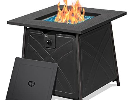 BALI OUTDOORS Firepit LP Gas Fireplace 28  Square Table 50,000BTU Fire Pit, Black Fashion