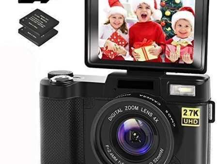 Digital Camera Vlogging Camera with YouTube 30MP Full HD 2.7K Vlog Camera with Flip Screen 180° Rotation with 32GB Memory Card and 2 Batteries （Focus Fixed） Hot on Sale