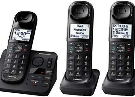 Panasonic Black Cordless Telephone with 3 Handsets and Answering Machine KX-TG3683B Online Sale