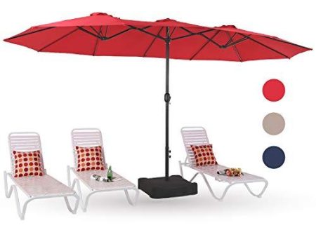 PHI VILLA 15ft Patio Umbrella Double-Sided Outdoor Market Extra Large Umbrella with Crank, Umbrella Base Included (Red) Cheap