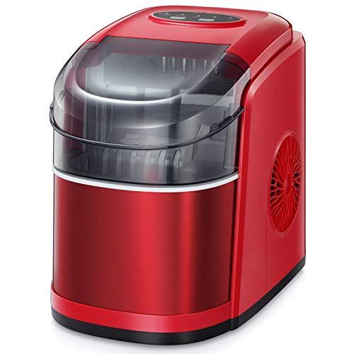 Kismile Countertop Ice Maker Machine,26Lbs 24H Compact Automatic Ice Makers,9 Cubes Ready in 6-8 Minutes,Portable Ice Cube Maker with self-Cleaning Program (Red) Hot on Sale